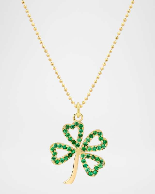 14K Yellow Gold Emerald Open Clover Pendant Necklace
